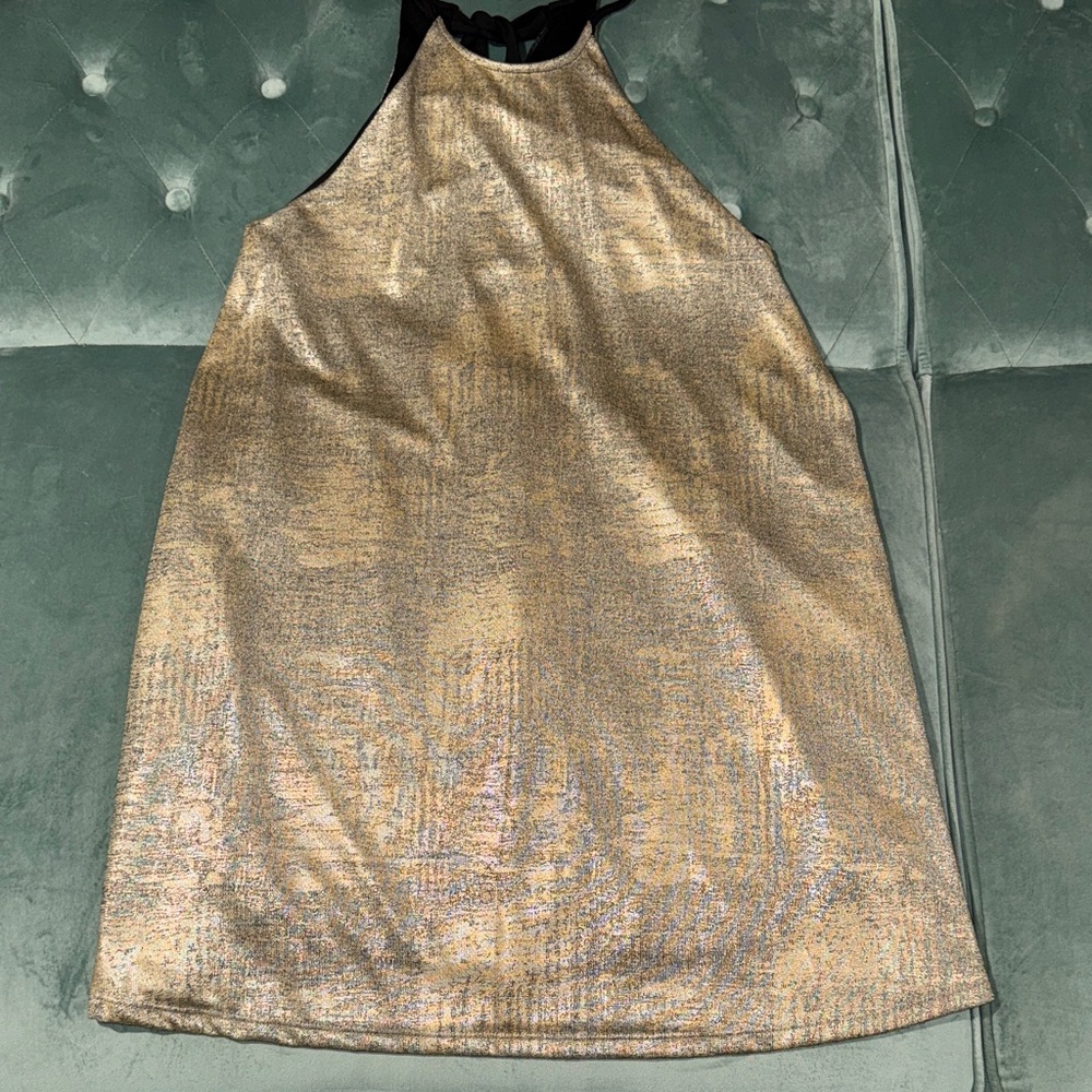 Lilac Clothing Metallic Gold Dress with Black Accents